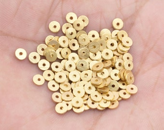 Gold Flat Disc Spacers, 4mm - 300 pcs Gold Plated Brushed Disk Heishi Spacers Beads,  Disk Beads For Jewelry Making