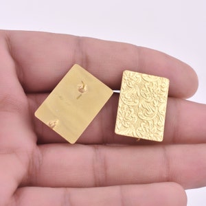 25mm - 2pcs Gold Textured Rectangular Shape Studs Earring Connector, Gold Plated Earring Component, Earring Parts, Dangle Earring Making