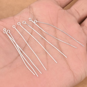 55pc - Silver Plated Eye Pins 50mm Long / 2 Inches Long / 21 Gauge - Half Hard Wire
