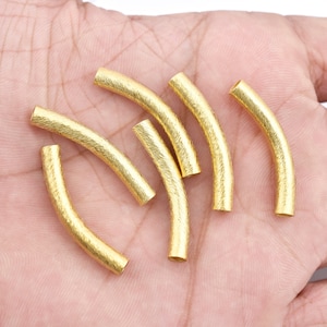 30mm - 6pc Gold Plated Curved Tube / Pipes Beads For Jewelry Making, Brushed Finish Gold Tubes,  3mm Hole
