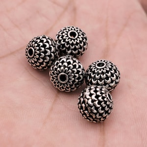 11mm - 5pc Antique Silver Plated Spacer Beads For Jewelry Making - Round Bali Silver Beads
