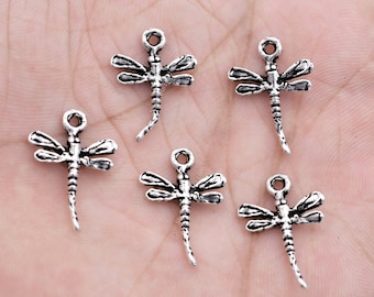 15 x 20 mm 5 Stück handgemachte antike versilberte Charms, kleine Libellen Charms - Pendent
