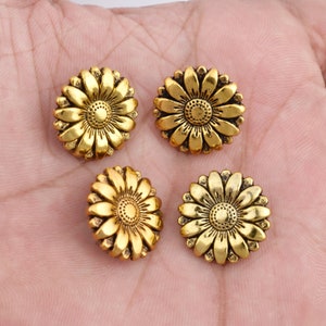 4 Pcs 17mm Gold Tone, Gold Color Flower Button, Flower Charms