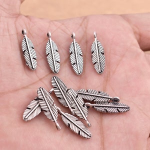 20mm - 18pcs Antique Silver Plated Feather Charms, Jewelry Findings And Jewelry Supplies