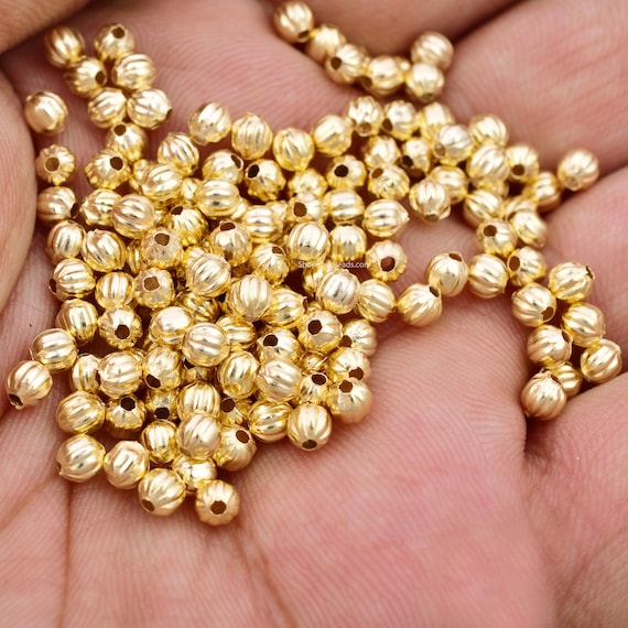 4mm 139pc Gold Beads, Real Gold Plated Corrugated Ball Beads