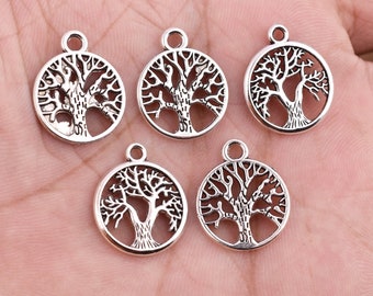Antique Silver Tree of Life Charm Pendants - 19mm, 12pcs
