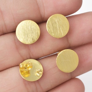 12mm - 4pcs Gold Brushed Round Earring Studs, Gold Plated Earring Connector Components, Jewelry Parts, Dangle Earring Making