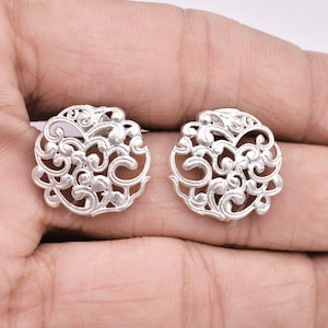 1 Pair, 19mm Silver Earring Studs, Shiny Silver Plated Floral Earring Stud Post For Earring Making / Jewelry Making