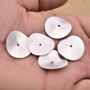 22mm - 5pc Large Silver Wavy Spacers Disc Beads, Silver Plated Wavy Disc, Silver Spacers, Brushed Heishi Disc Beads