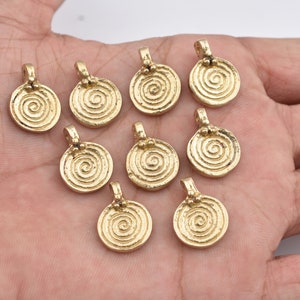 13mm - 12pcs Raw Brass Charms, Spiral Tribal Brass Pendants, Ethnic Charms ,  Boho Pendants For Jewelry Making And Micro Macrame