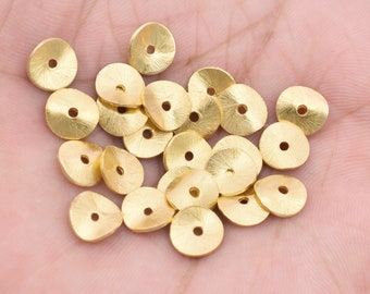 Brushed Gold Wavy Spacer Beads – 8mm Gold Plated Discs, 35pc