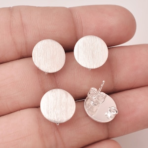 12mm - 4pcs Silver Brushed Round Studs Earring Connector, Silver Plated Earring Component, Earring Parts, Dangle Earring Making