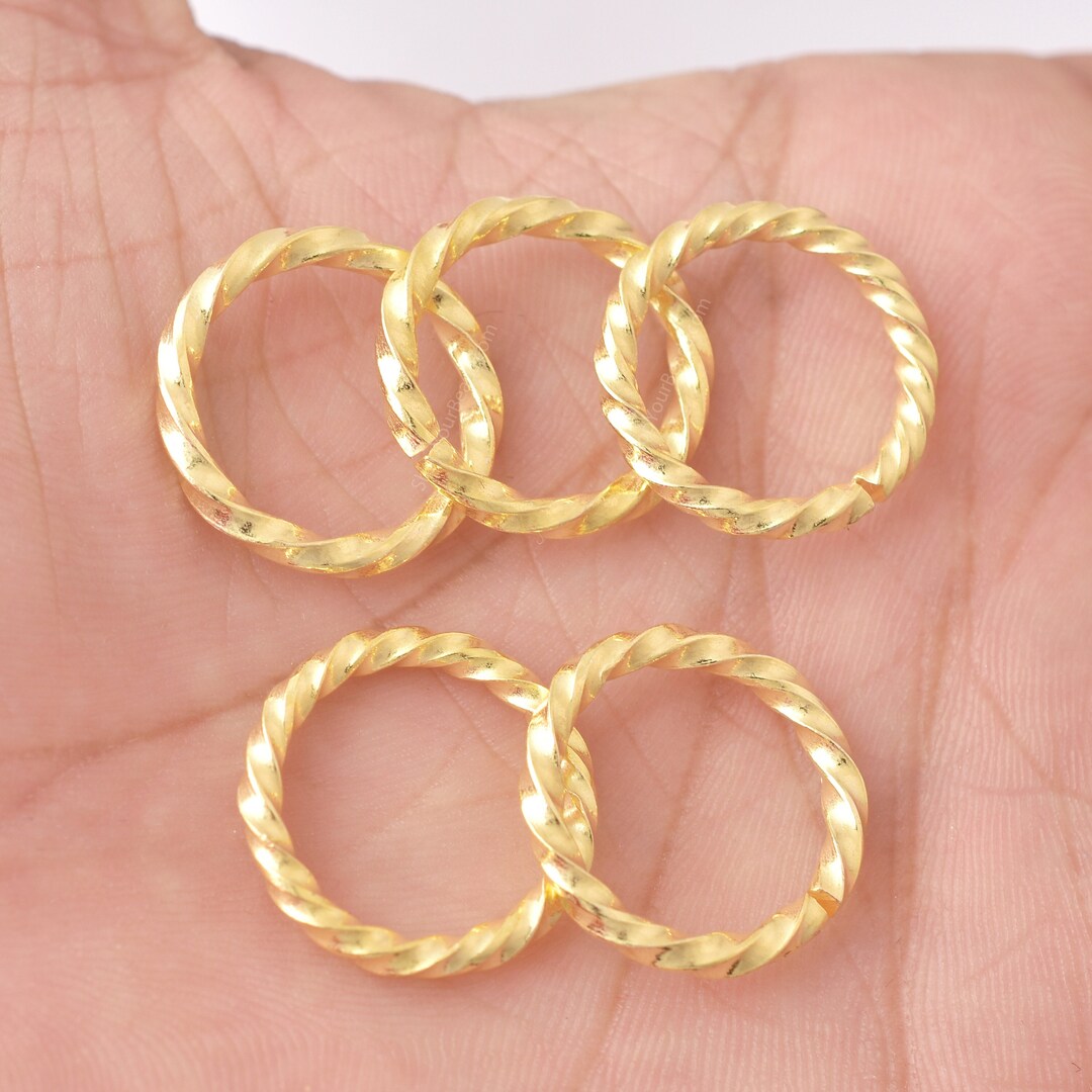 20mm 5pc Open Twisted Wire Gold Jump Rings, Gold Plated Saw Cut Jump
