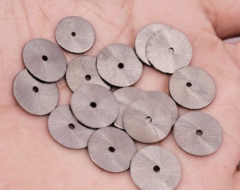 15pc-14mm Black Heishi Beads , Gunmetal Plated Brushed Finished Flat Disc , Spacer Disk Beads