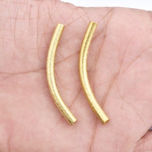 2pc-50mm Gold Curved Tube Beads, Brushed Finish Gold Plated Tubes, 3mm Hole