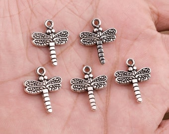 Antique Silver Dragonfly Charms – 8pcs, 20mm Pendants