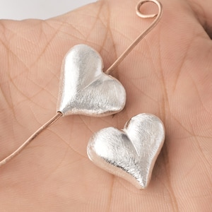 20mm Silver Heart Beads, 2pc Silver Plated Brushed Metal Large Heart Beads For Jewelry Making