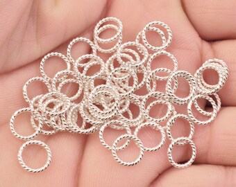 Anéis de ligação torcidos banhados a prata, 9 mm - 52 peças, calibre 17