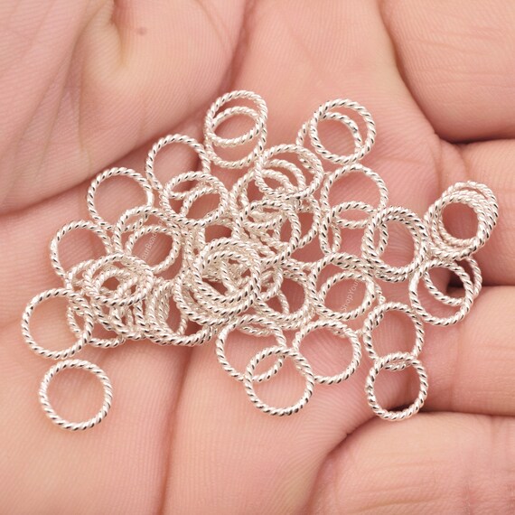 9mm 52pc Silver Plated Twisted Wire Jump Rings, Silver Plated