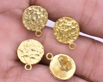 Gold Plated Hammered Earring Posts, Jewelry Making, 2 Pairs