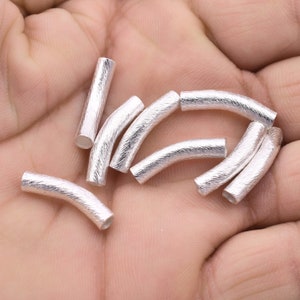 20mm - 8pc Silver Plated Hollow Curved Tube / Pipe Beads  3mm Hole