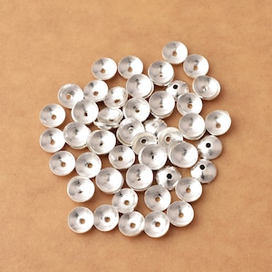 Shiny Silver Bead Caps 6mm - 64pcs, Silver Plated Plain Smooth Round Bead Caps For Jewelry Making, Metal End Caps Findings Supplies