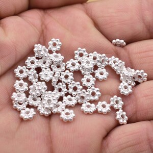 6mm - 50pcs Shiny Silver Daisy Spacer Beads, Silver Plated Flower Spacers, Bali Silver Spacers For Jewelry Making