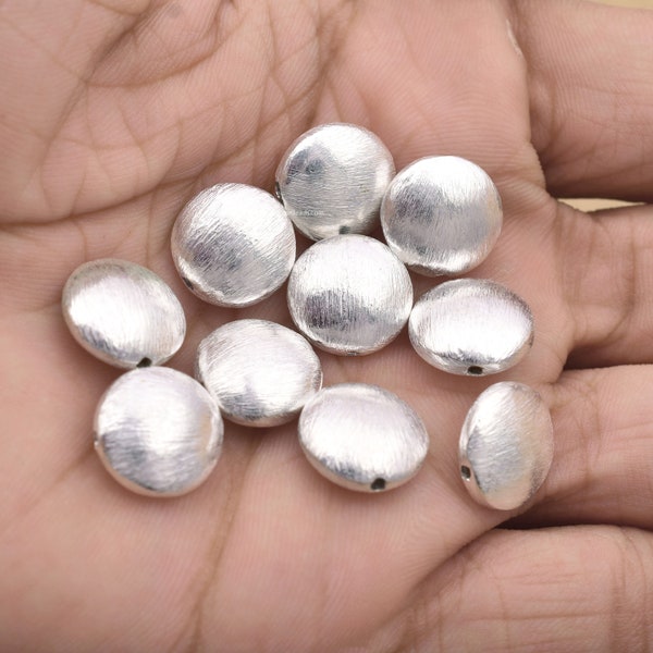 12mm - 10pcs Perles de soucoupe d’argent, minuscules perles d’espacement de bouton plaquées argent, perles finies brossées pour bijoux