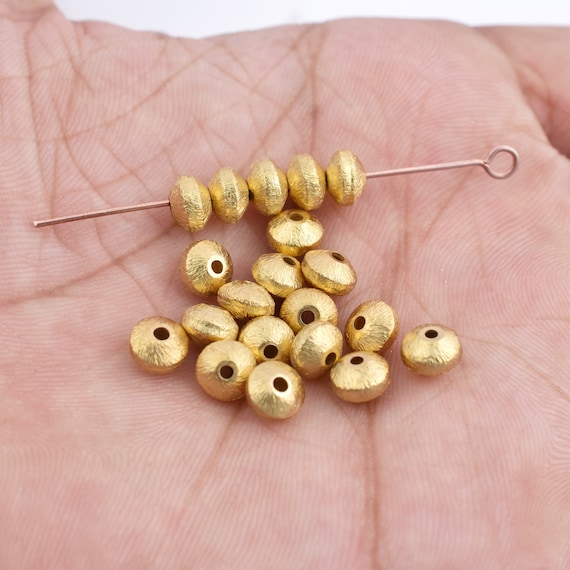 6mm 20pc Gold Beads, Gold Spacer Beads for Jewelry Making, Brushed Saucer  Beads 