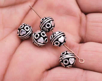 9mm - 5pc Bali Silver Beads, Spacer Beads, Jewelry Making Antique Silver Plated Bali Spacers