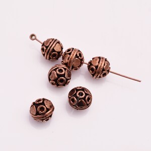 Antique Copper Beads 9mm - 6pc, Copper Spacer Beads, Bali Style Beads