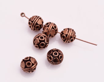 Antique Copper Beads 9mm - 6pc, Copper Spacer Beads, Bali Style Beads