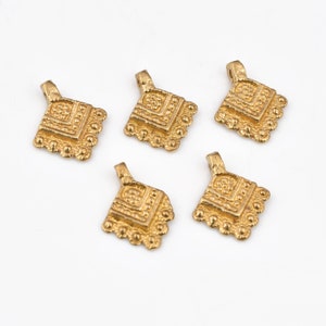 15mm - 10pcs Small Boho Raw Brass Charms, Ethnic Brass Pendants, Tribal Charms For Jewelry Making And Micro Macrame