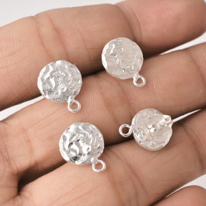 Silver Earring Posts Shiny Silver Plated Hammered Studs For Earring,  2 Pair-11mm for Jewelry Making