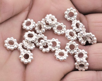 8mm - 23pc Shiny Silver Heishi Beads, Large Hole Silver Plated Daisy Spacer Beads, Silver Bali Spacer Beads For Jewelry Making / 3mm Hole