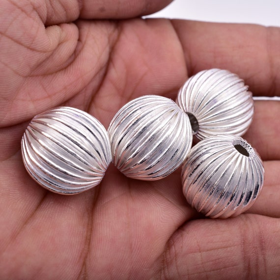 20mm 4pc Silver Corrugated Beads, Large Silver Ball Beads, Shiny Silver  Beads for Jewelry Making, Jewelry Findings and Supplies 