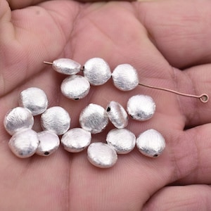 Silver Plated Saucer Beads, 16pc -8mm Large Side Hole Brushed Beads, Large Silver Beads, Coin Shape Beads, Flat Silver Beads For Jewelry
