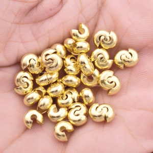6mm Gold Plated Crimp Cover Component For Jewelry Making, Jewelry Findings, Gold Plated Findings - 40pcs