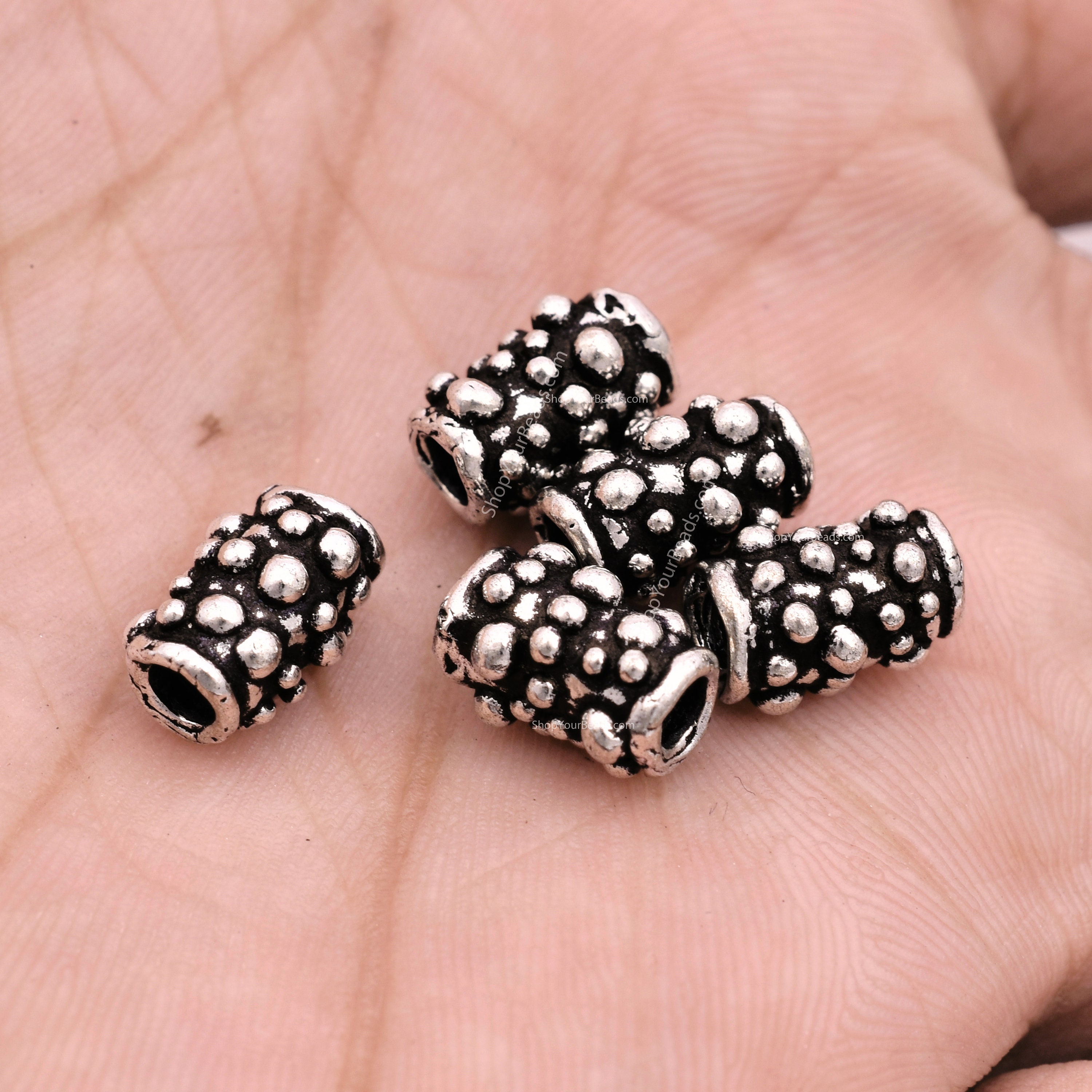 10mm 5pc Silver Plated Tube Beads Artisan Findings Antique 