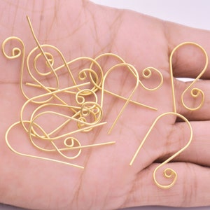 20pc Gold plated ear wires for jewelry making earring findings, earring making findings, Handmade ear wires 30mm Long, 20 gauge AWG