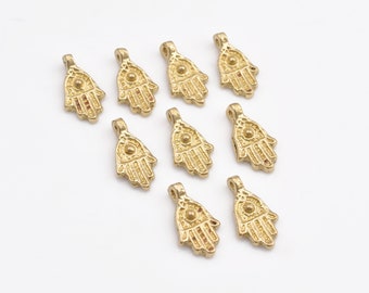 19mm - 14pcs Hamsa Encantos de latón crudo, Colgantes tribales de latón, Encantos étnicos para Macrame, Encantos boho para la fabricación de joyas