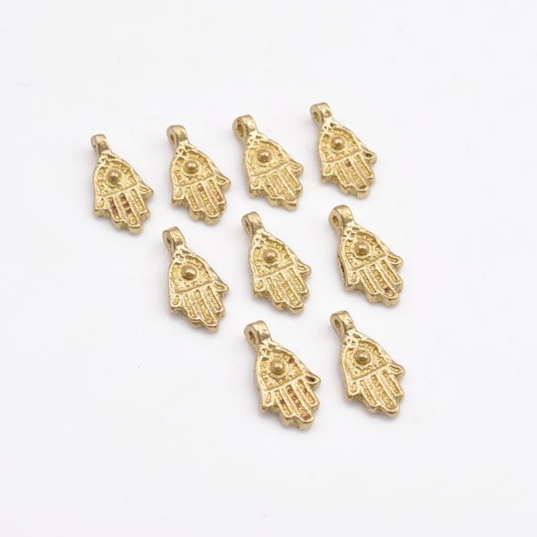 19mm - 14pcs Hamsa Raw Brass Charms, Tribal Brass Pendants, Ethnic Charms For Macrame, Boho Charms For Jewelry Making