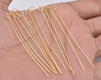 39pc - Gold plated Eye Pins 65mm Long / 2 Inches Long / 21 Gauge - Half Hard Wire