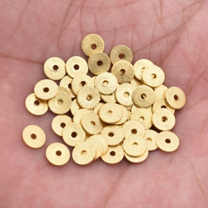 6mm - 187pcs Gold Flat Disc / Heishi Spacers, Brushed Disk Heishi Spacers Beads, Gold Plated Disk Beads For Jewelry Making