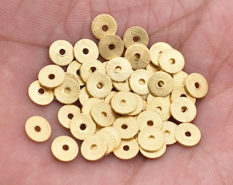 6mm - 187pcs Gold Flat Disc / Heishi Spacers, Brushed Disk Heishi Spacers Beads, Gold Plated Disk Beads For Jewelry Making