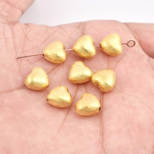 10mm - Gold Heart Beads, Gold Plated Brushed Heart Shape Spacer Beads For Jewelry Making