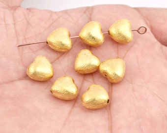 Gold Plated Brushed Heart Beads - 10mm, 8 pcs