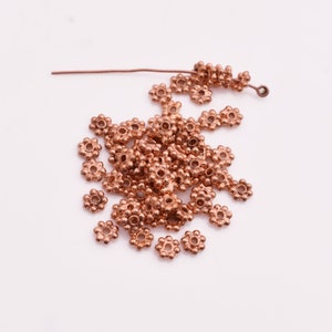 5mm - 61pc Shiny Copper daisy spacers, Copper flower spacers, Bali Copper spacers for jewelry making, Copper spacer findings