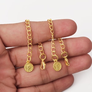 5pcs - 4&#39;&#39; Shiny Gold Chain Extender w/ Lobster Clasps, Circle Charm Necklace Extender, Gold Plated Extension Chain, Jewelry Findings