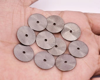 Large Black Heishi Beads 10pc-16mm  Gunmetal Plated Washer Disc Spacers, Brushed Finished Flat Disc Beads